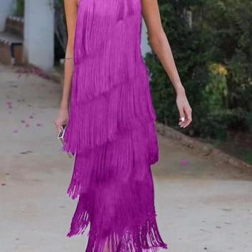 Suede-Look Fringe Hem Mini Dress