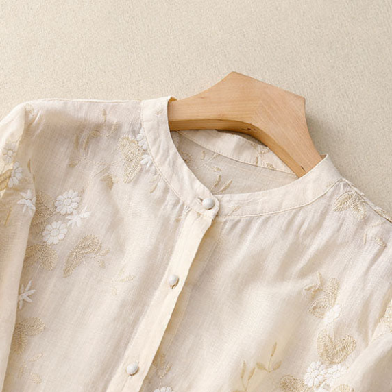 Floral Embroidered Layered-Hem Blouse