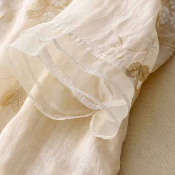 Floral Embroidered Layered-Hem Blouse