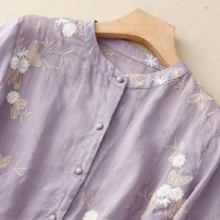 Floral Embroidered Layered-Hem Blouse