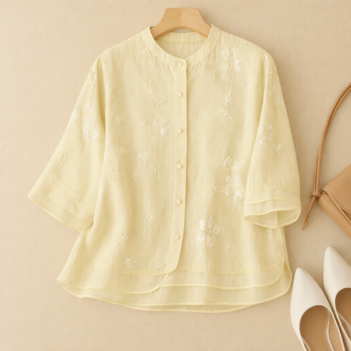 Floral Embroidered Layered-Hem Blouse