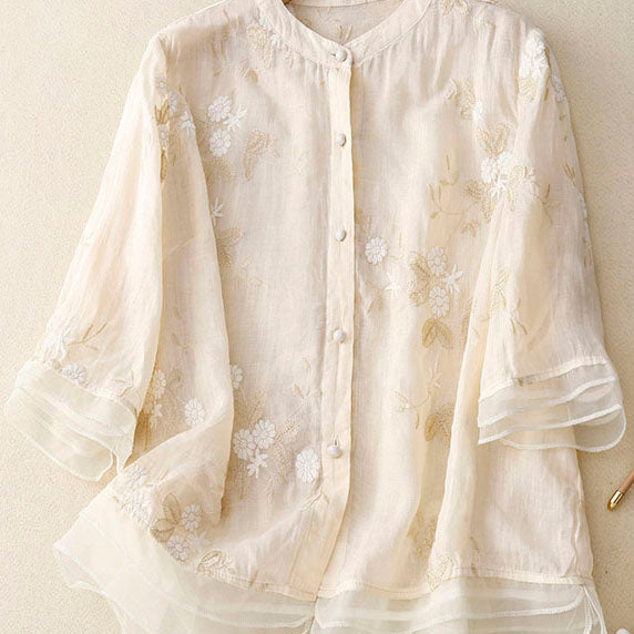 Floral Embroidered Layered-Hem Blouse