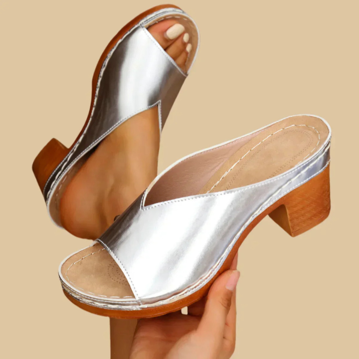Metallic Block Heel Mules