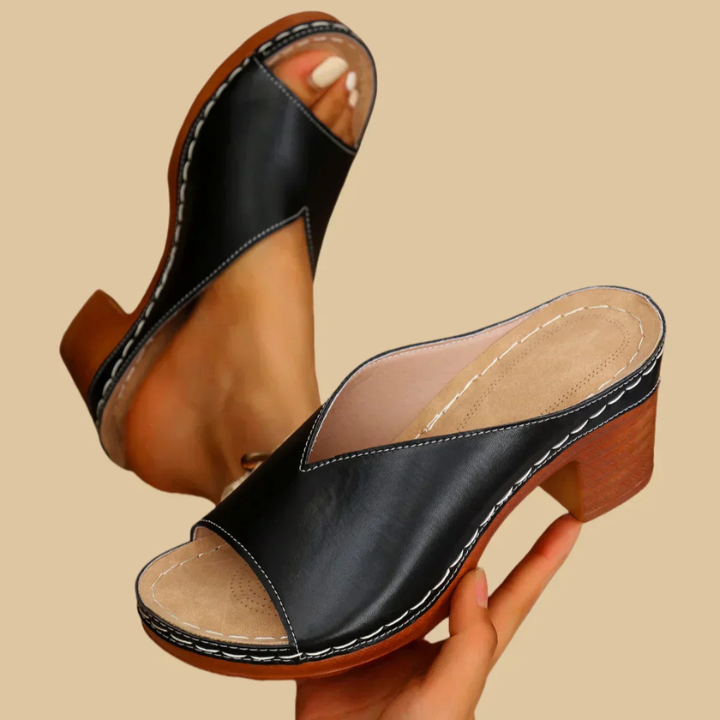 Metallic Block Heel Mules