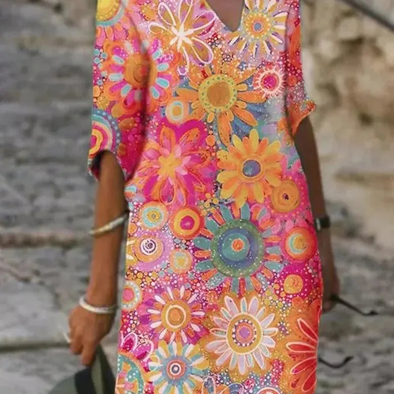 Floral Print V-Neck Summer Dress