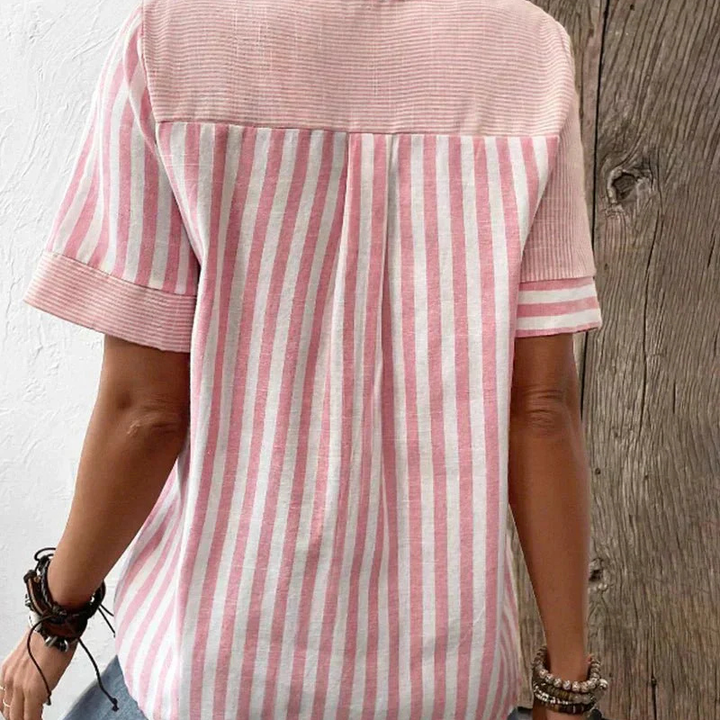 Pintuck Pleat Henley Short Sleeve Top