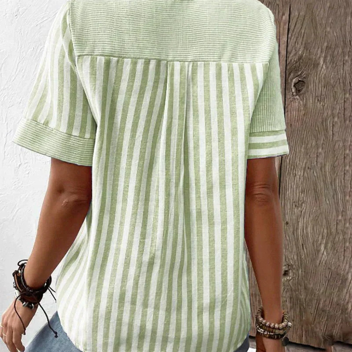 Pintuck Pleat Henley Short Sleeve Top