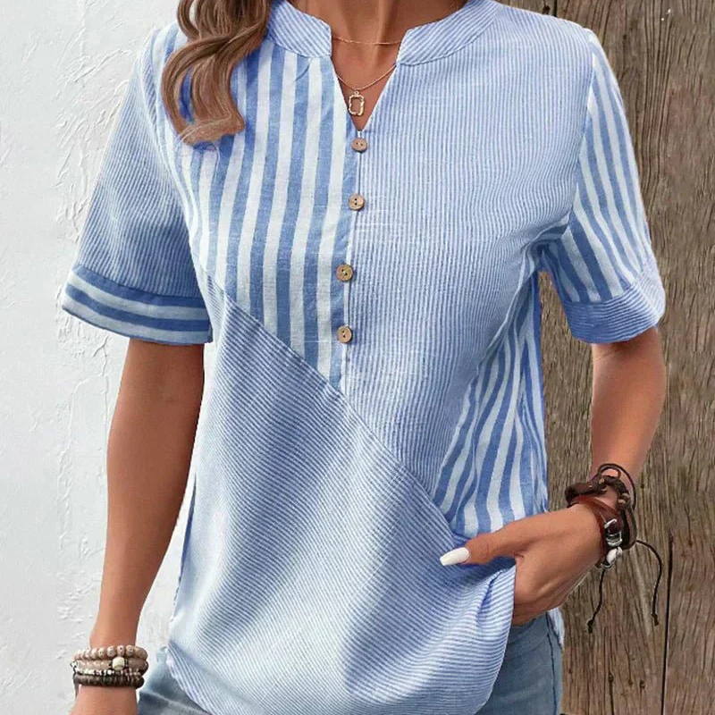 Pintuck Pleat Henley Short Sleeve Top