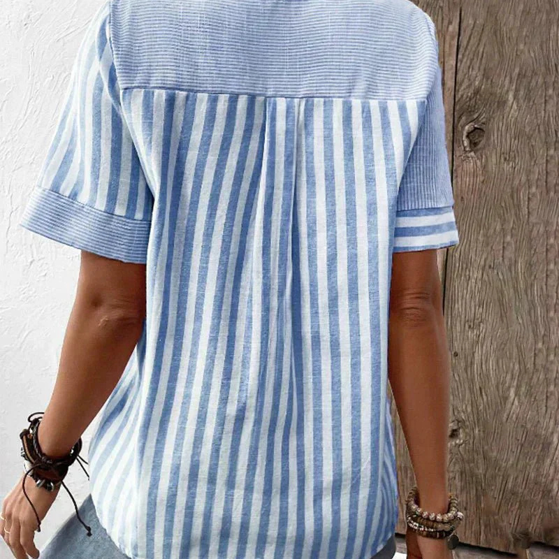 Pintuck Pleat Henley Short Sleeve Top