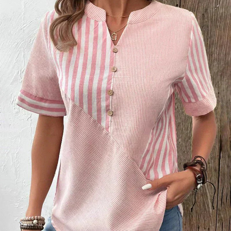 Pintuck Pleat Henley Short Sleeve Top