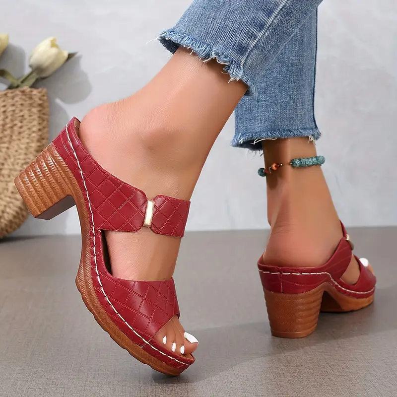 Open Toe Block Heel Buckle Sandals