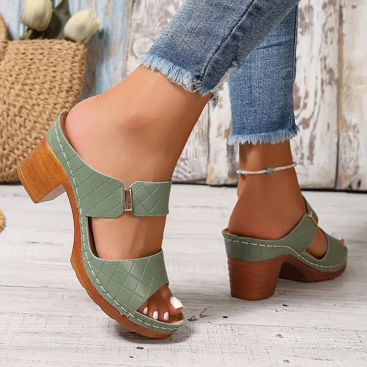 Open Toe Block Heel Buckle Sandals