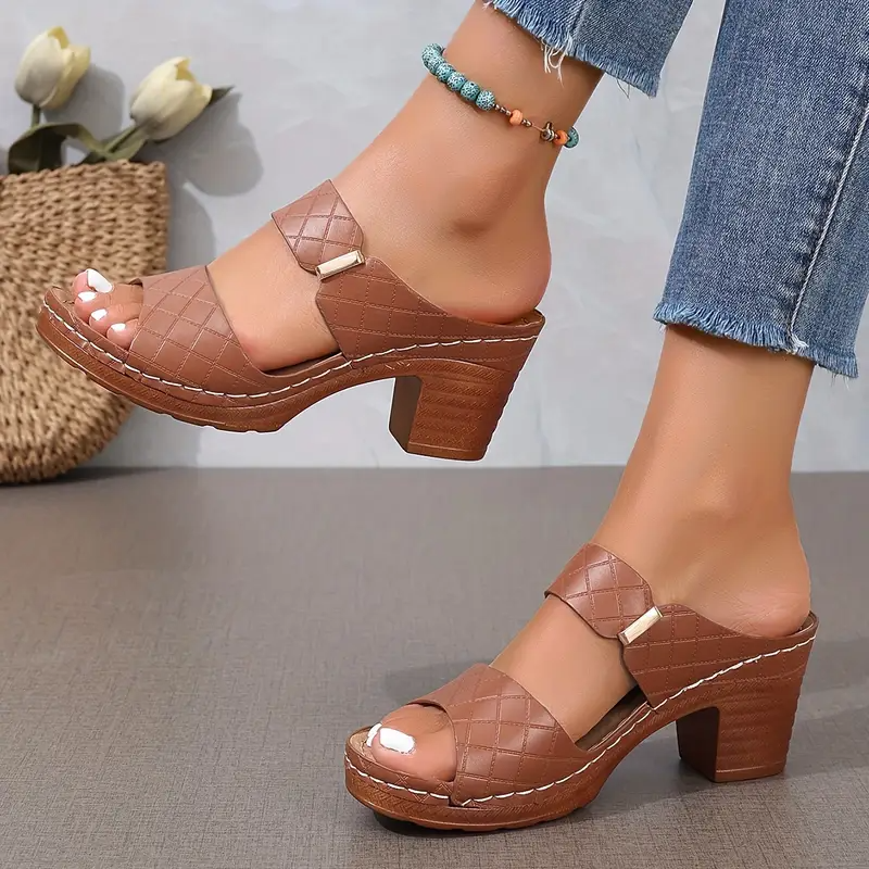Open Toe Block Heel Buckle Sandals