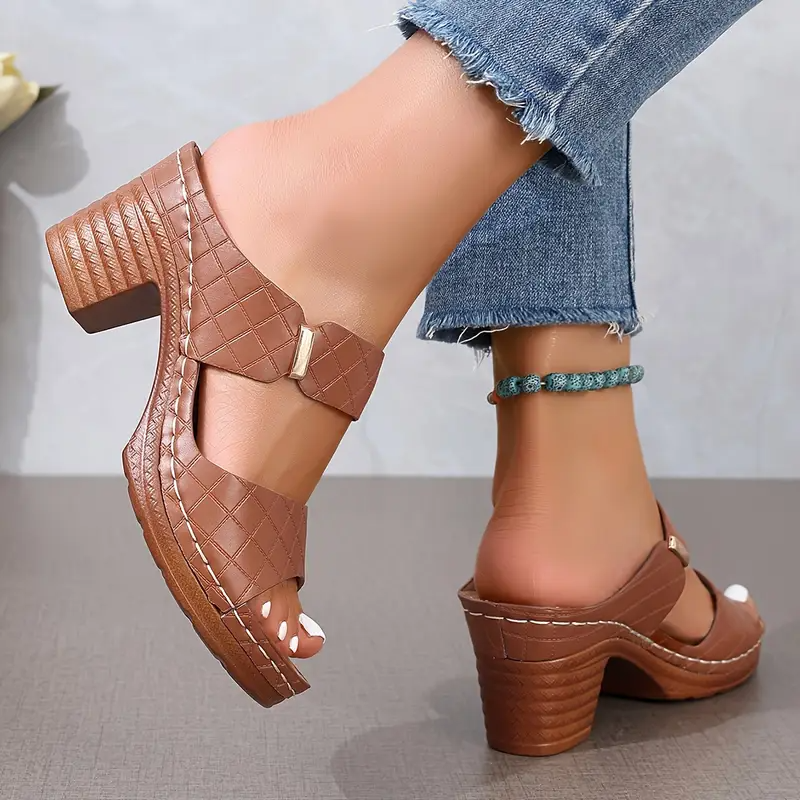 Open Toe Block Heel Buckle Sandals