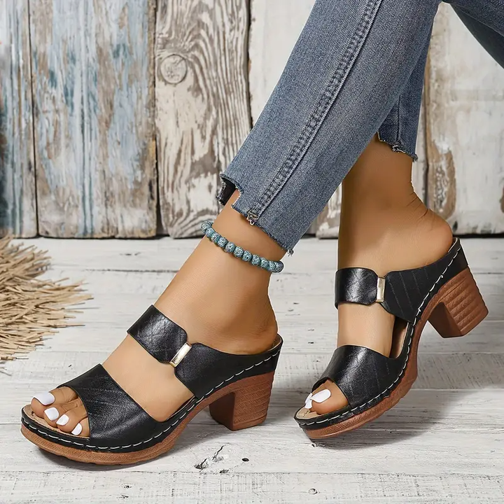 Open Toe Block Heel Buckle Sandals