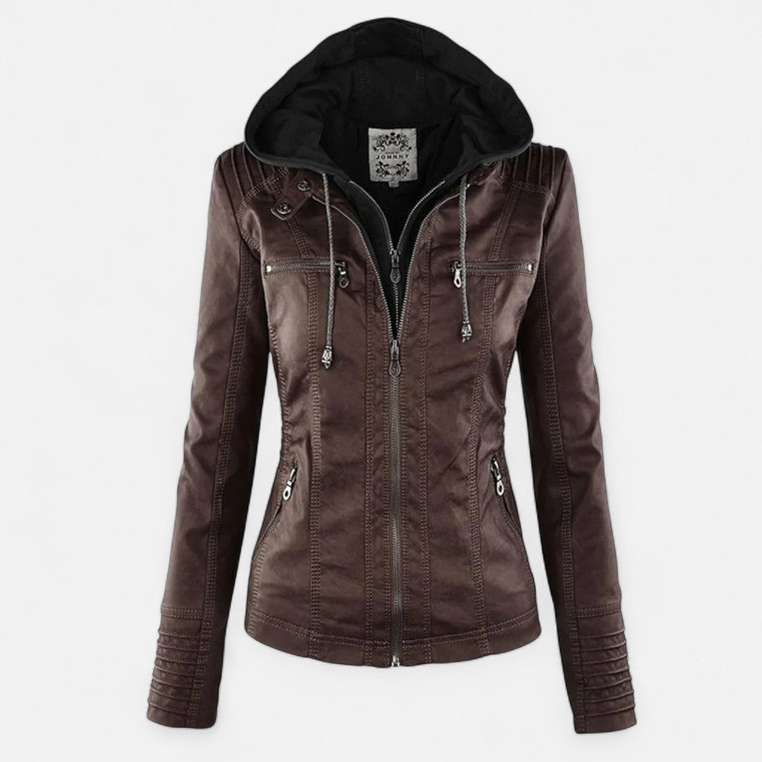 Mila | Dames Biker Capuchon Ritszak Leren Jack
