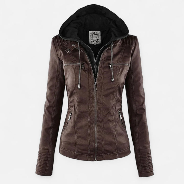 Mila | Dames Biker Capuchon Ritszak Leren Jack