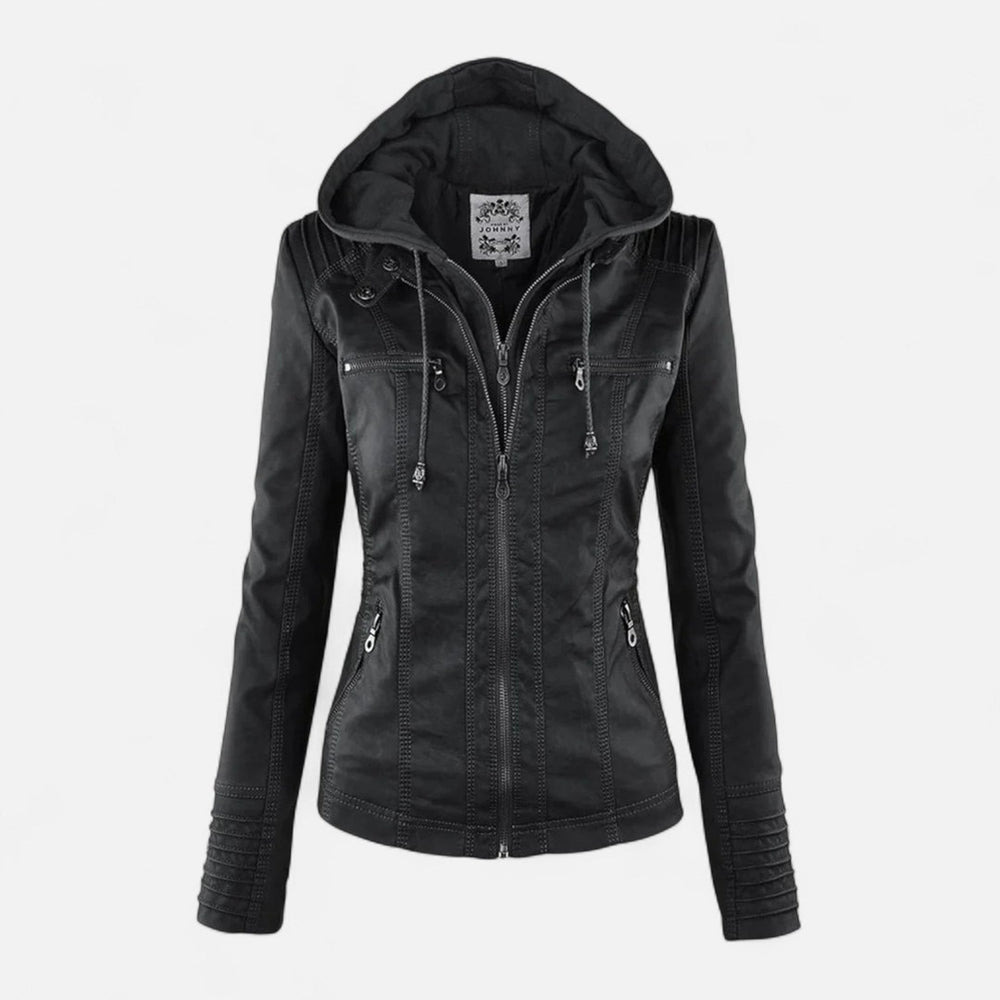 Mila | Dames Biker Capuchon Ritszak Leren Jack