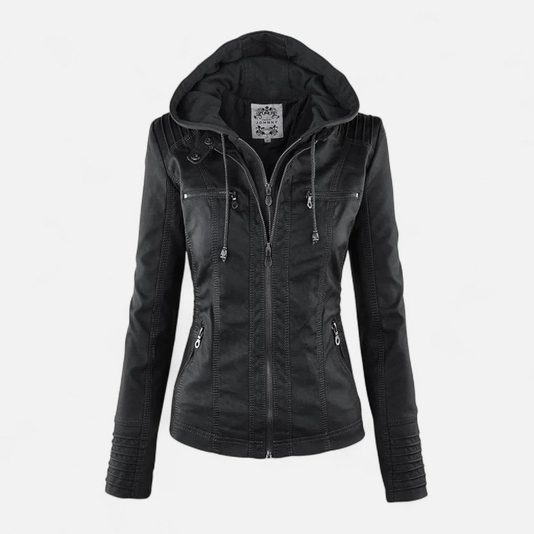 Mila | Dames Biker Capuchon Ritszak Leren Jack