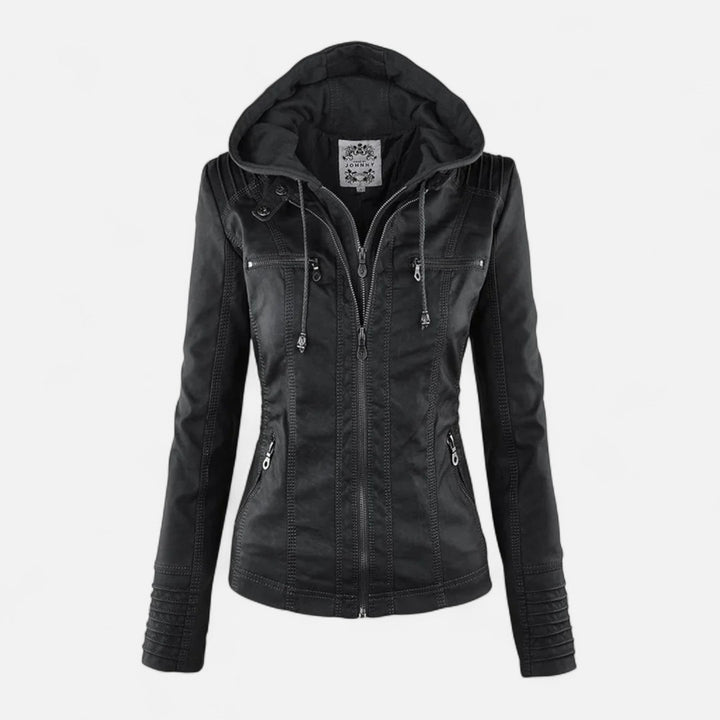Mila | Dames Biker Capuchon Ritszak Leren Jack
