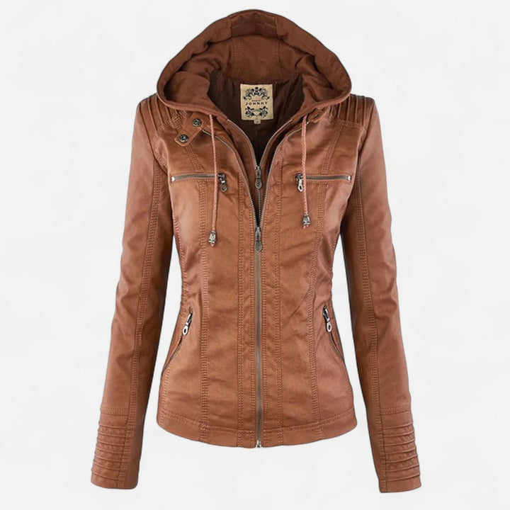 Mila | Dames Biker Capuchon Ritszak Leren Jack