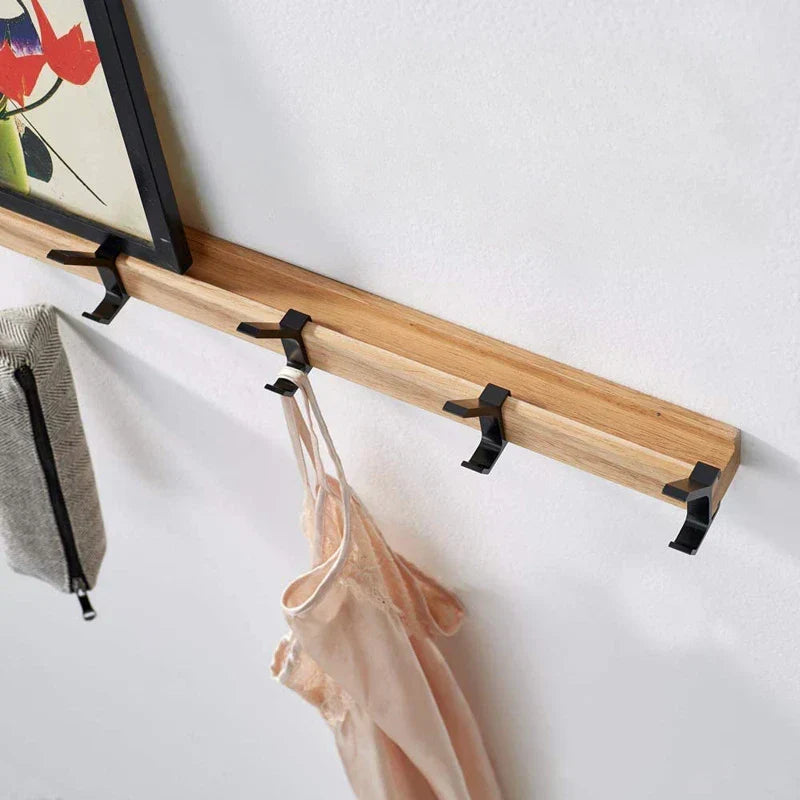 Nordic Wall-Mounted Coat Rack | Adjustable Hooks in Black & Wood Finish