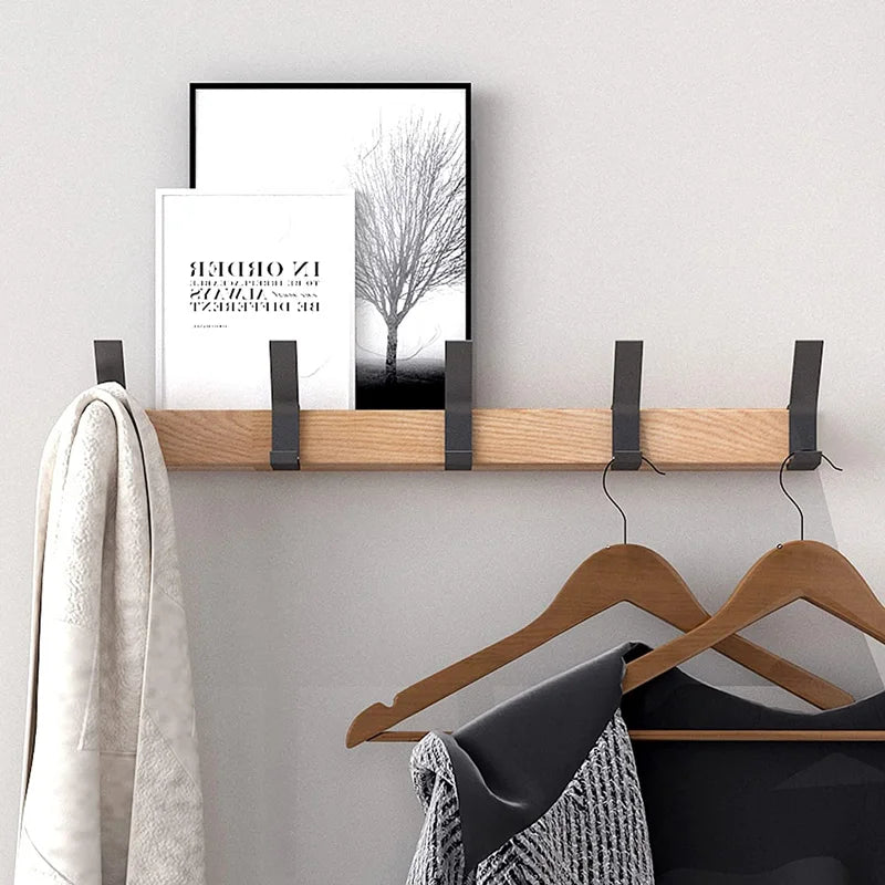 Nordic Wall-Mounted Coat Rack | Adjustable Hooks in Black & Wood Finish