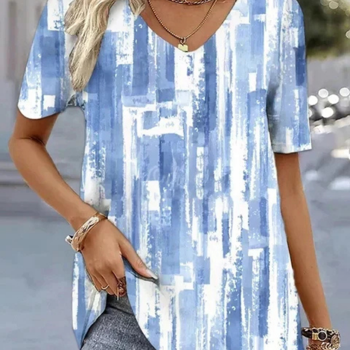 Abstract Print V-Neck Short Sleeve T-Shirt