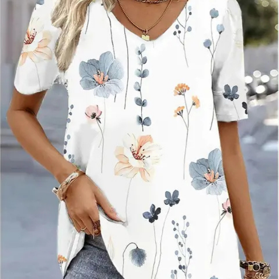 Abstract Print V-Neck Short Sleeve T-Shirt