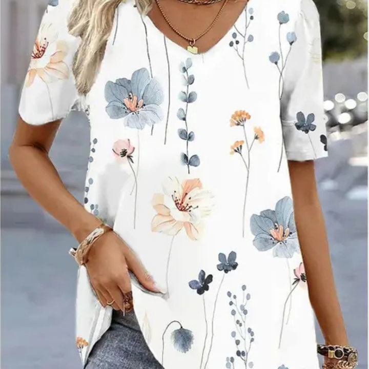 Abstract Print V-Neck Short Sleeve T-Shirt