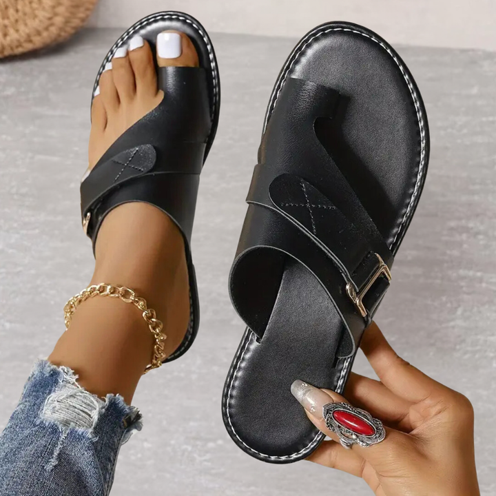 Toe Ring Buckle Flat Slide Sandals