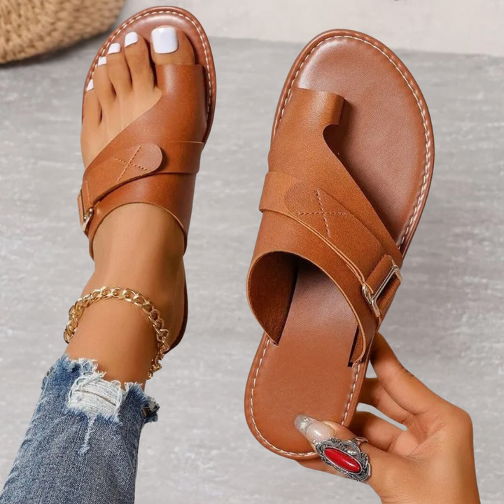 Toe Ring Buckle Flat Slide Sandals