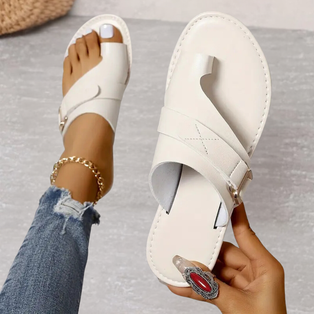 Toe Ring Buckle Flat Slide Sandals