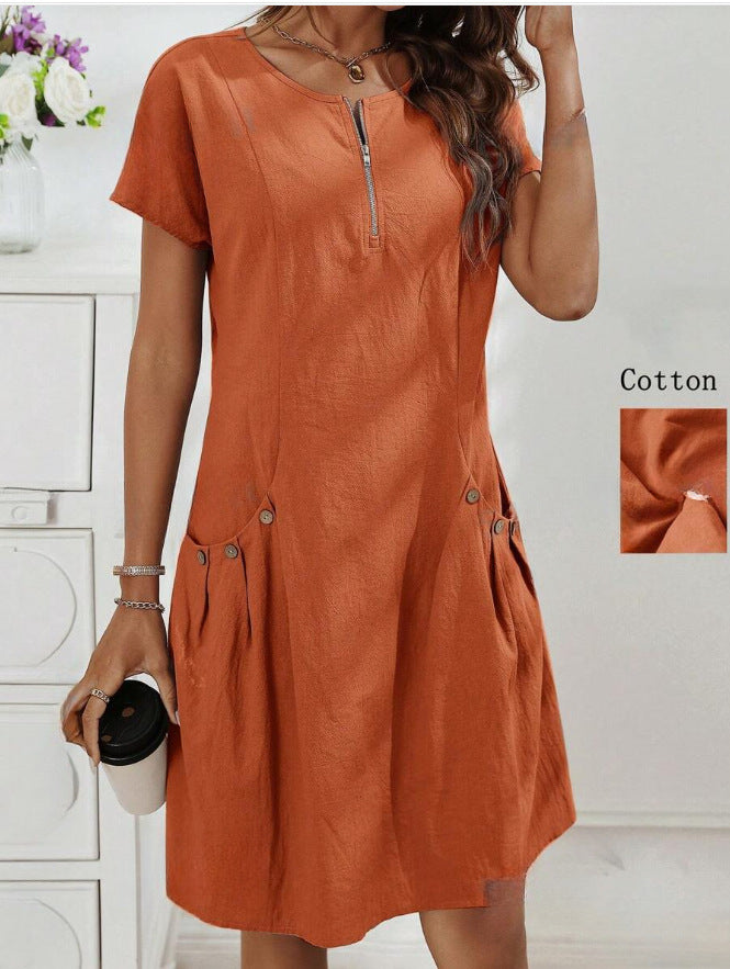 Short Sleeve A Line Tunic Dress with Pockets