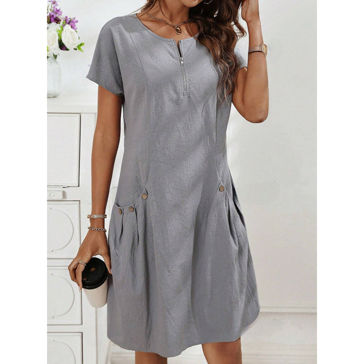 Short Sleeve A Line Tunic Dress with Pockets – Rabadoza