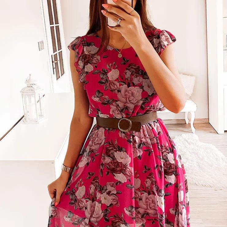 Flutter Sleeve Floral Print Tiered Midi Dress