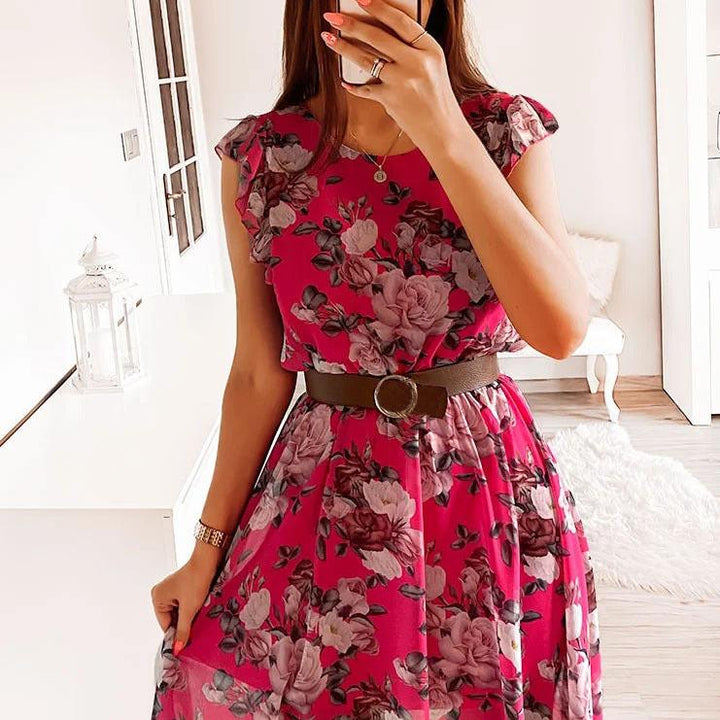 Flutter Sleeve Floral Print Tiered Midi Dress