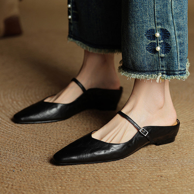 Leather-Look Slip-On Mules