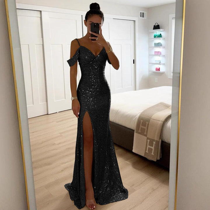 Shimmer Finish Maxi Evening Dress