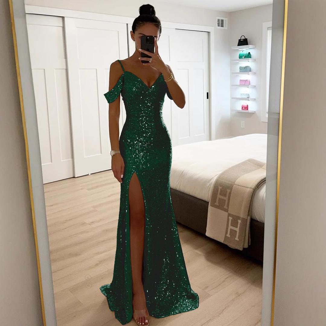 Shimmer Finish Maxi Evening Dress