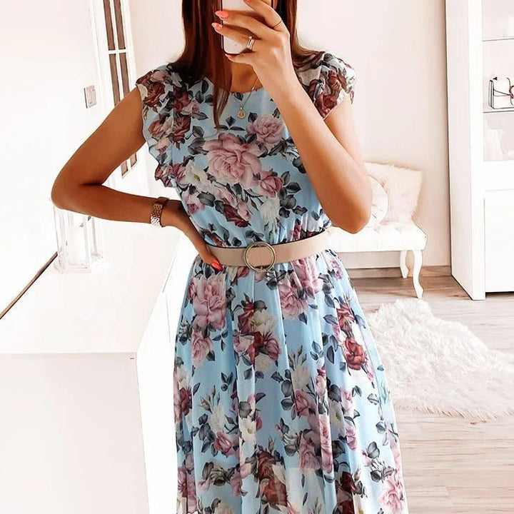 Flutter Sleeve Floral Print Tiered Midi Dress