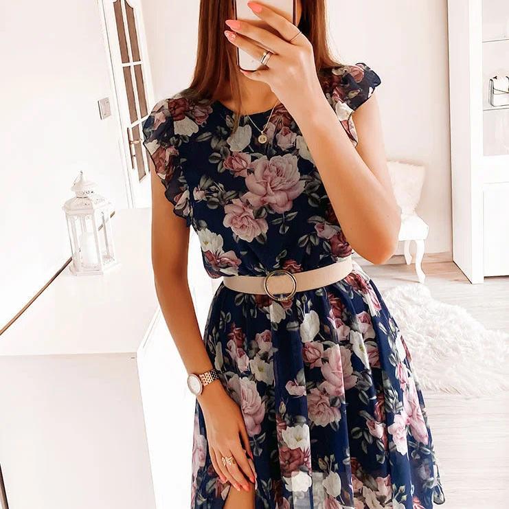 Flutter Sleeve Floral Print Tiered Midi Dress