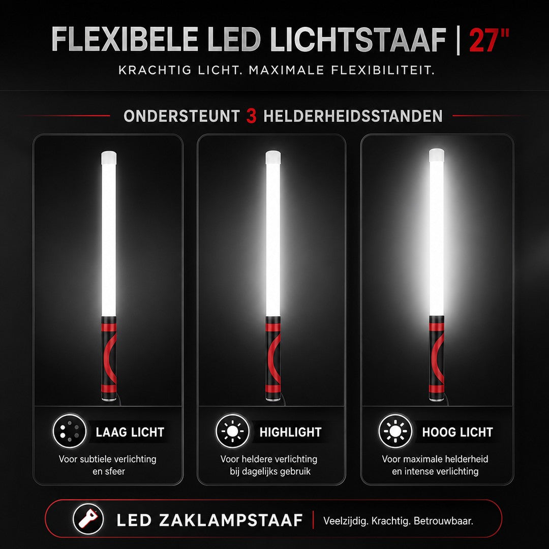 FlexBeam | Buigbare LED-werklamp | Buigbare LED Zaklamp 30 Inch – Flexibele Oplaadbare Werklamp met 3 Helderheidsniveaus, Handsfree Verlichting voor Klussen