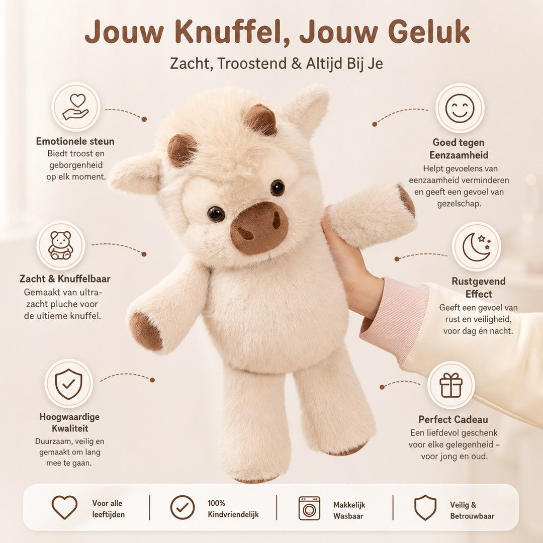 SnuggleMoo | Hooglander koe knuffel | Kawaii Hooglander Koe Knuffel 45cm – Zachte Pluche Troostknuffel tegen Eenzaamheid, Kalveren Cadeau voor Kinderen en Volwassenen