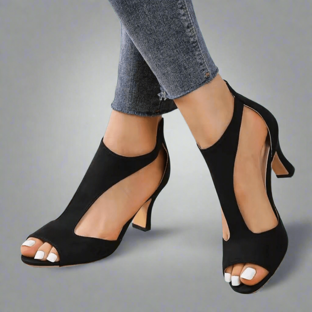 Peep Toe Ankle Strap Kitten Heel Sandals