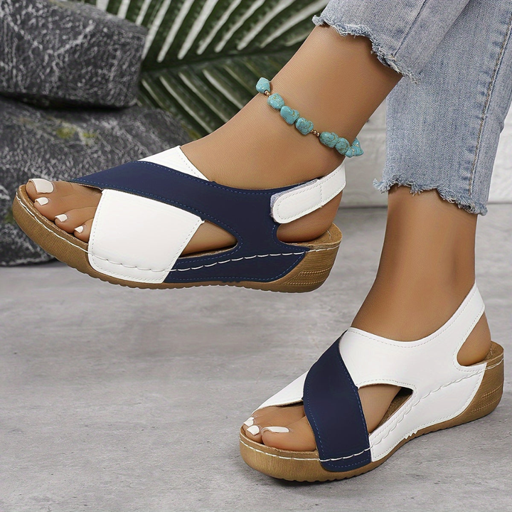 Colour Block Cross-Strap Wedge Sandals