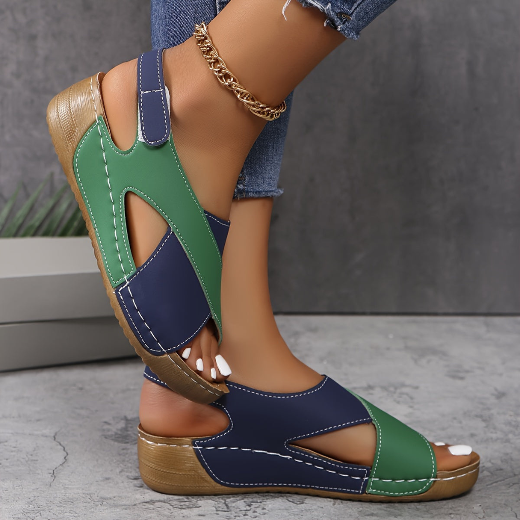 Colour Block Cross-Strap Wedge Sandals