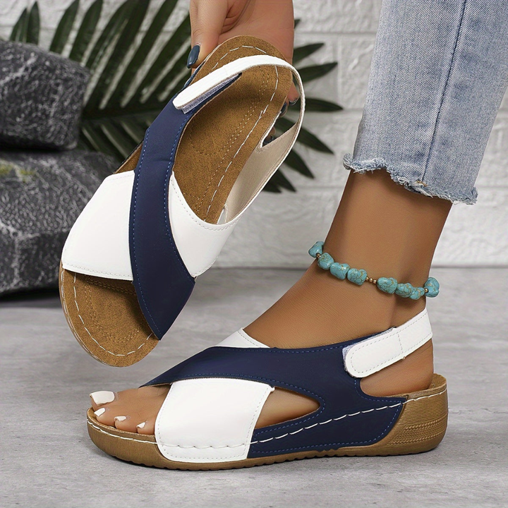 Colour Block Cross-Strap Wedge Sandals