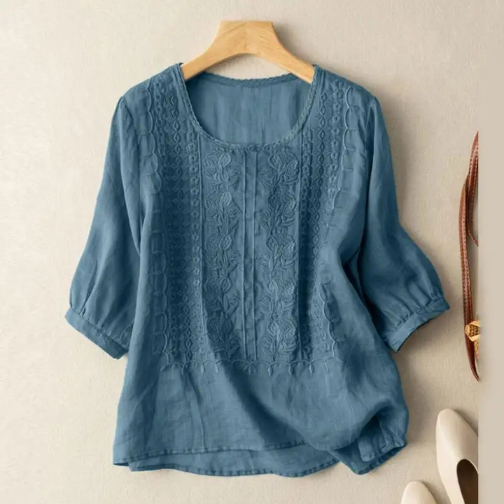 Textured Batwing 3/4 Sleeve Relaxed Top