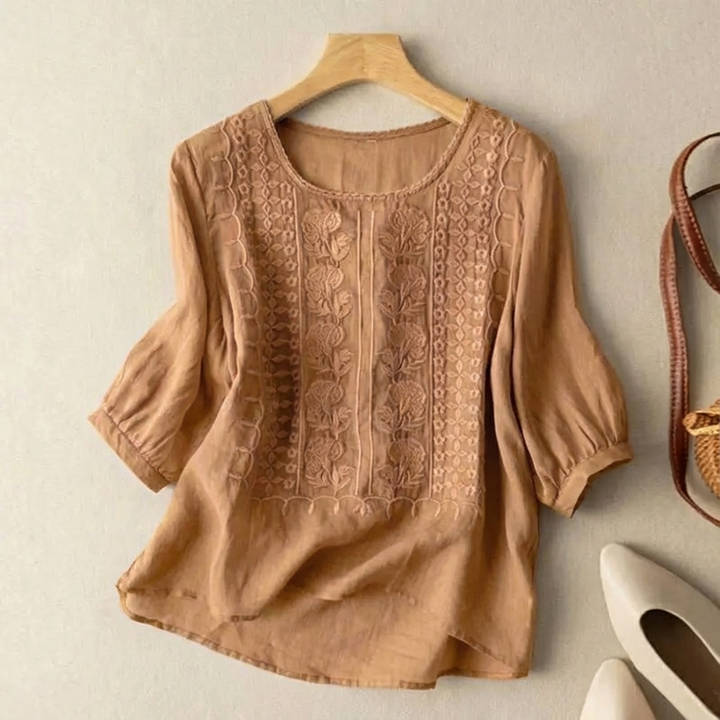 Textured Batwing 3/4 Sleeve Relaxed Top